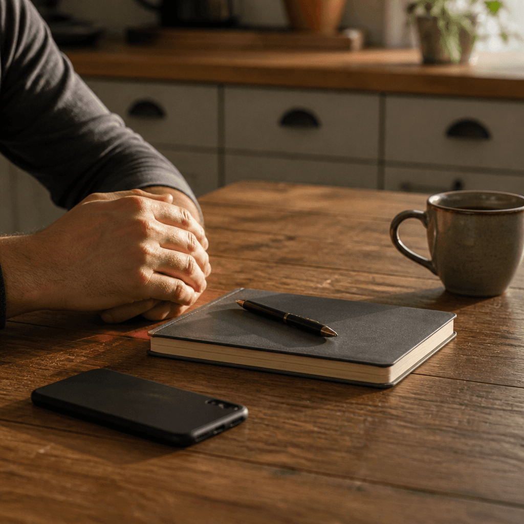 A notebook and care planning materials representing nutrition and goal setting