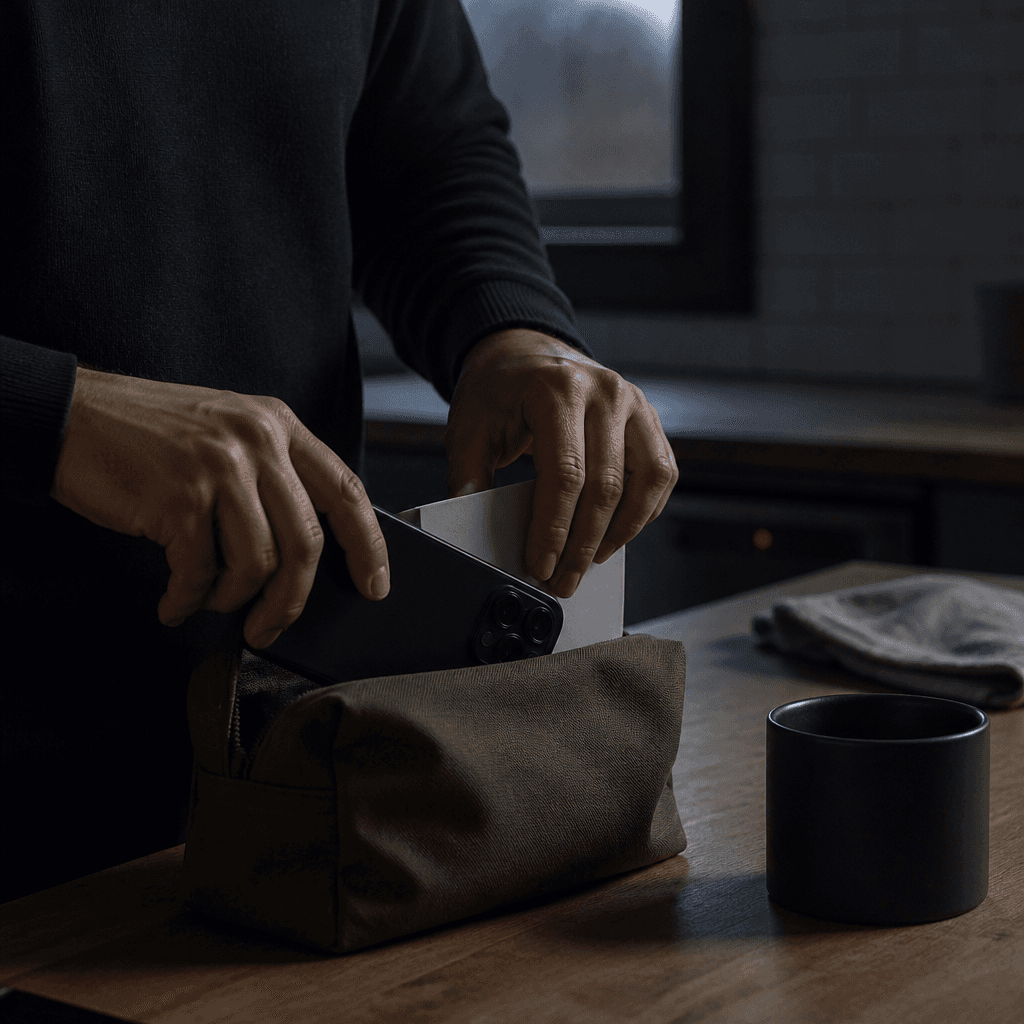A calm kitchen scene representing daily nutrition and lifestyle tracking